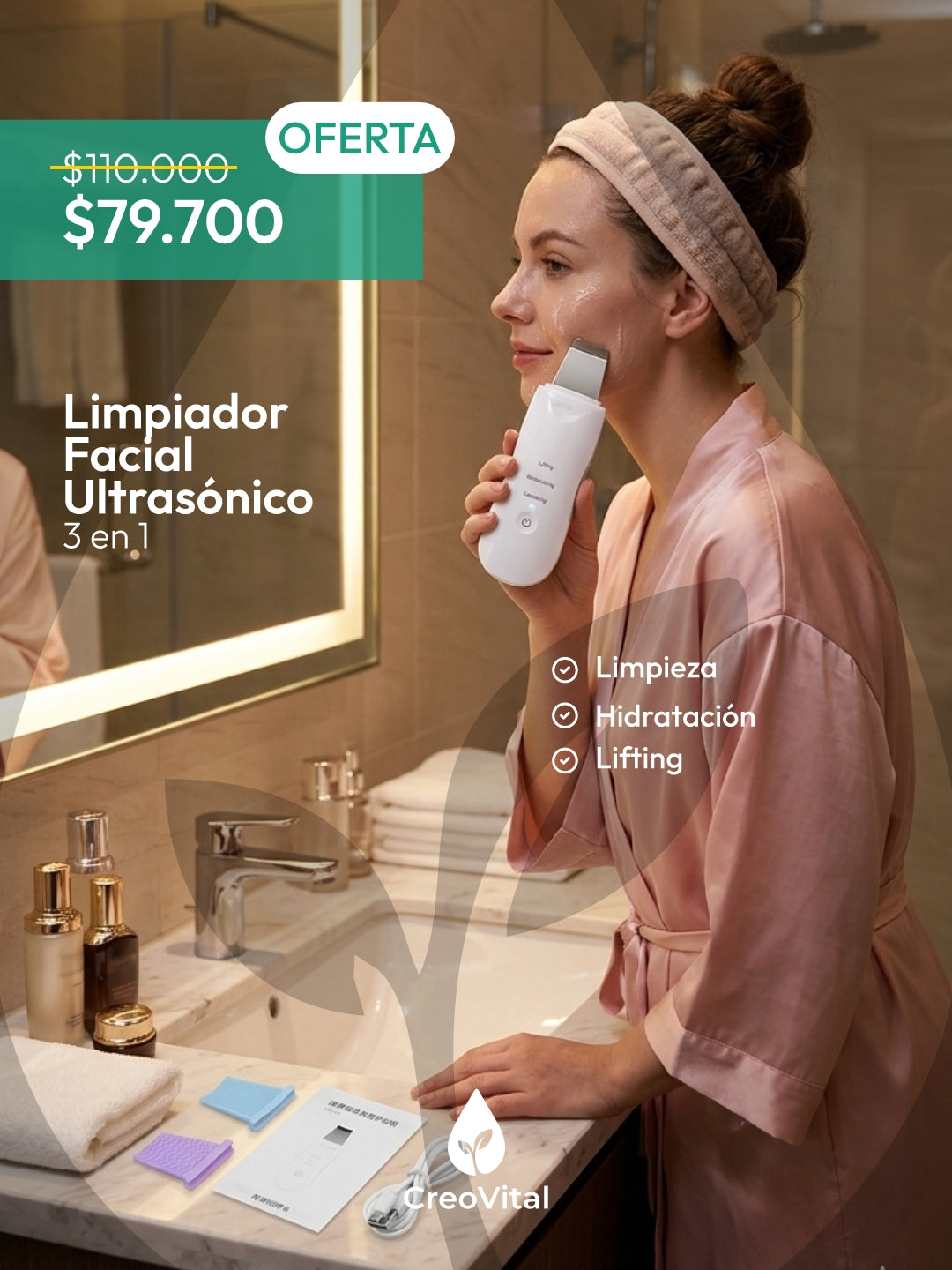 Limpiador Facial Ultrasónico 3 En 1