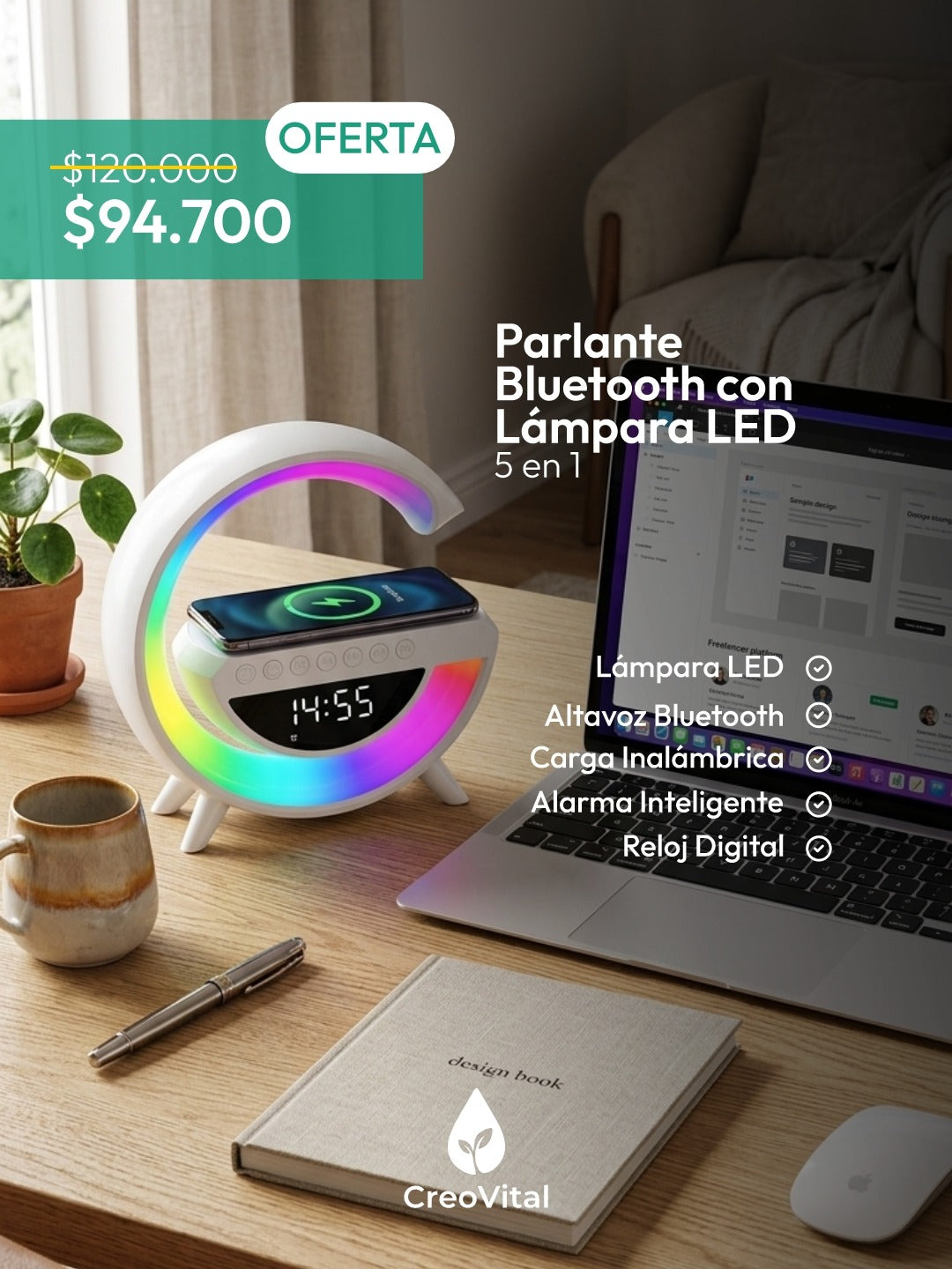 Parlante Bluetooth con Lámpara LED 5 en 1
